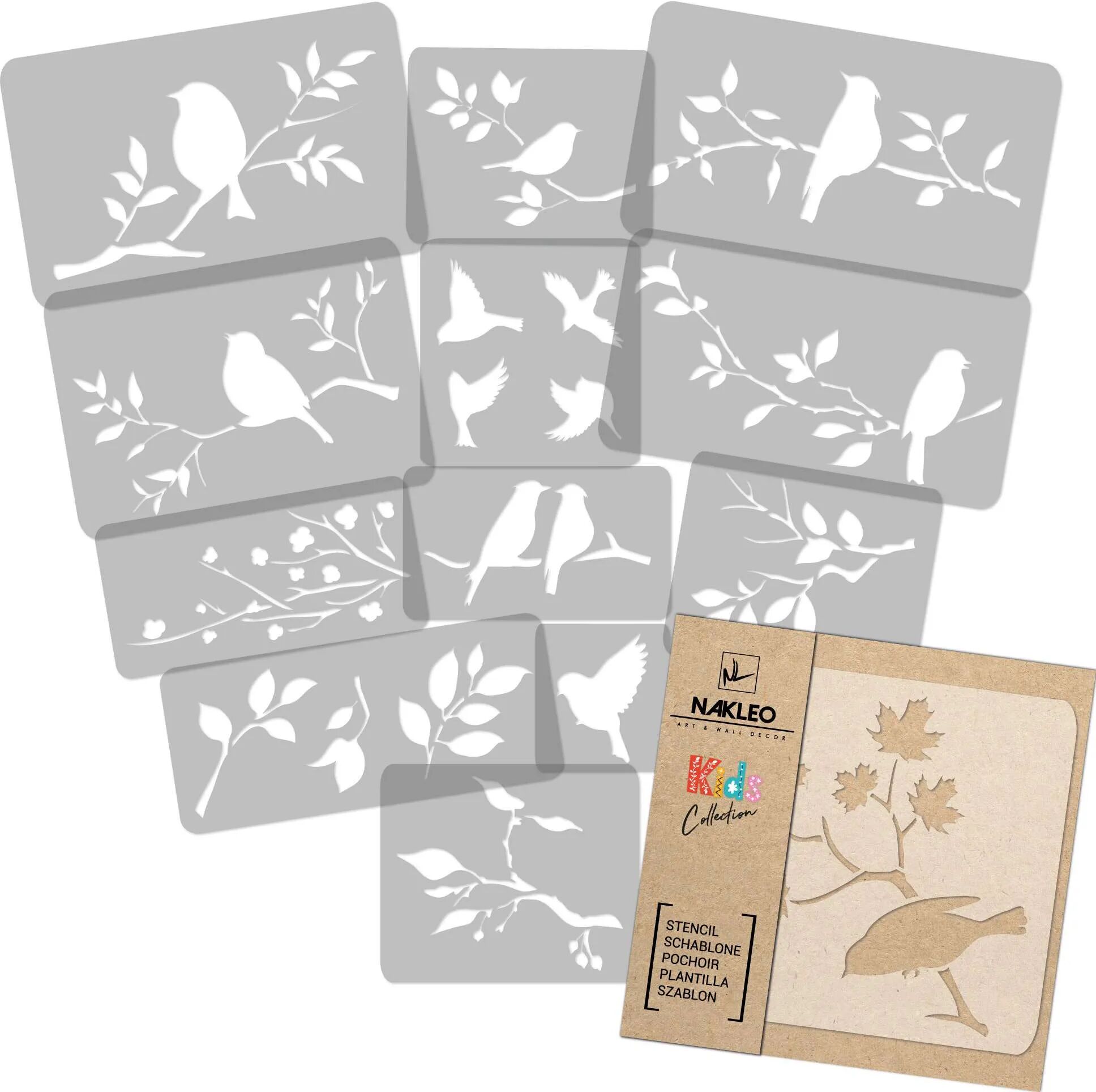 Nakleo KIDS Plantillas de plástico reutilizables (14 piezas) // AVES