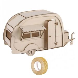 Maquette bois 3D à décorer Caravane 36 x 18 cm + masking tape doré à paillettes 5 m