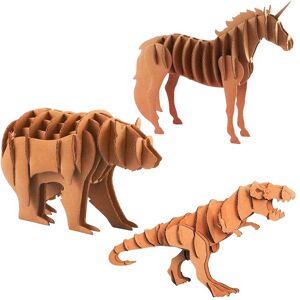 3 maquettes à monter en carton - tyrannosaure, licorne, ours