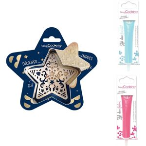 Kit pour biscuit en relief Étoile + 2 Stylos au chocolat bleu pastel et fuchsia Scrapcooking