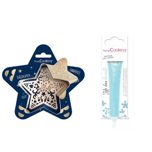 Kit pour biscuit en relief Étoile + Stylo au chocolat bleu pastel Scrapcooking