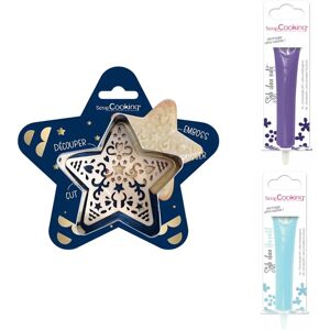 Kit pour biscuit en relief Étoile + 2 Stylos au chocolat violet et bleu pastel Scrapcooking