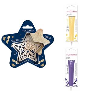 Kit pour biscuit en relief Étoile + 2 Stylos au chocolat jaune pastel et violet Scrapcooking