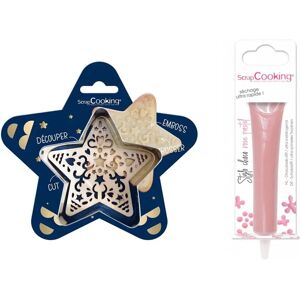 Kit pour biscuit en relief Étoile + Stylo au chocolat rose pastel Scrapcooking