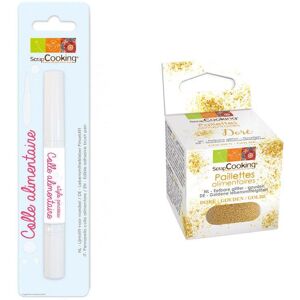 Stylo pinceau colle alimentaire + paillettes dorees Scrapcooking