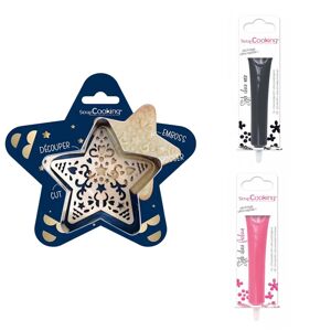 Kit pour biscuit en relief Étoile + 2 Stylos au chocolat noir et fuchsia Scrapcooking