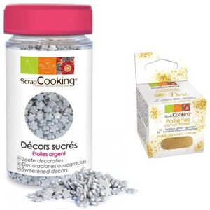 Decors sucres etoiles argentees + paillettes dorees Scrapcooking