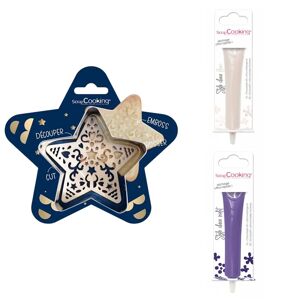 Kit pour biscuit en relief Étoile + 2 Stylos au chocolat blanc et violet Scrapcooking