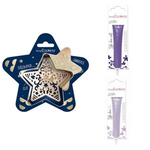Kit pour biscuit en relief Étoile + 2 Stylos au chocolat violet et lilas Scrapcooking