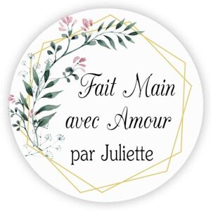 MameArt 50 STICKERS 4cm Autocollants Personnalisées Fait Main avec Amour Fleurs, Stickers Étiquettes Dragées Mariage, Paquet Cadeau Ans Baptême Fête (Fleurs B) 1FR0901A - Publicité