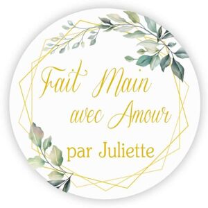 MameArt 50 STICKERS 4cm Autocollants Personnalisées Fait Main avec Amour Fleurs, Stickers Étiquettes Dragées Mariage, Paquet Cadeau Ans Baptême Fête (Fleurs A) 1FR0901A - Publicité