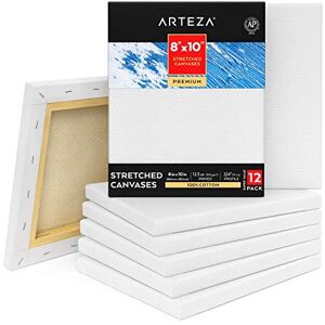 ARTEZA Chassis Entoilé de qualité supérieure  20,3x25,4 cm, paquet de 12, pré-enduites, 100% coton, toile à peindre acrylique, la peinture à l'huile et les techniques d'art humide, pour les artistes - Publicité