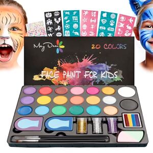 Maydear Kit de peinture faciale pour enfants avec 20 couleurs de peintures perlées sûres et non toxiques (À base d'eau 20 couleurs) - Publicité