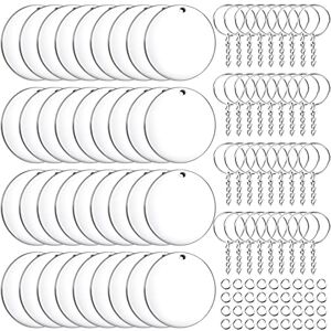 30 Pcs Transparent Acrylique Porte-clés Blancs Fournitures avec Trou  Suspendu Ornement Disque pour DIY Porte-clés Fabrication de Bijoux Vinyle  Tableau blanc