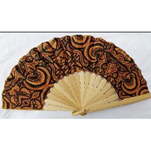 EVENTAIL Fan Fait Main Tissu Batik + Bambou ECO-Responsable Pliable 23CM/43CM (Terre/Bois) - Publicité
