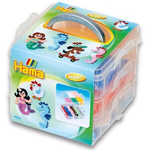 Hama Perlen 6703 Lot de 3 plaques à Crayons avec boîte de Rangement et Environ 6 000 Perles à Repasser Midi Multicolores de 5 mm de diamètre, env. 16 x 15 x 13 cm, 3 plaques à stylos, Papier à - Publicité