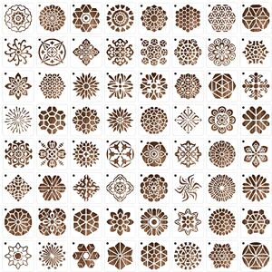 MWOOT 64 Pièces Mandala Dot Painting Stencils,DIY Peinture Plastique Drawing Scale Templates,Réutilisable Pochoirs Accessoire Peinture pour Décoration Mural Roche Pierre Tissu Bricolage(7.62x7.62CM) - Publicité