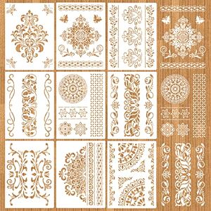 MWOOT 9 Pièces Mandala Fleur Pochoir Stencils Kit, DIY Réutilisable Dessin Peinture Pochoirs, Mandala Dot Painting Templates Accessoire pour Murale Bois Meubles Scrapbooking Décoration (28x21CM) - Publicité