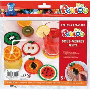 Kit d activité 1500 perles à repasser assorties, 1 plaque, 5 modèles dessous de verre Fruit - Lot de 3