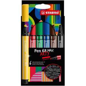 Stabilo Etui carton de 6 feutres Pen 68 MAX ARTY. Pointe large biseautée. Coloris assortis - Lot de 2