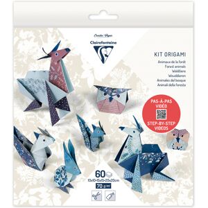 Clairefontaine KIT ORIGAMI, Pochette de 60 feuilles 70g/m2 3 formats - Décor Animaux de la forêt - Lot de 5