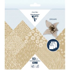 Clairefontaine ORIGAMI, Pochette de 60 feuilles 70g/m2 3 formats - Kraft floral - Lot de 5