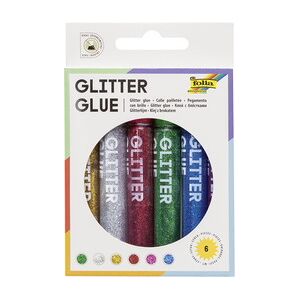 Folia Colle pailletée ' Glitterglue', 9,5 ml, couleurs - Lot de 6