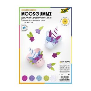 Folia Caoutchouc mousse pailletté, 200 x 290 mm, 5 feuilles - Lot de 3