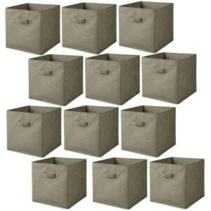 Toilinux Lot de 12 cubes de rangement pliables en tissus avec poignée taupe