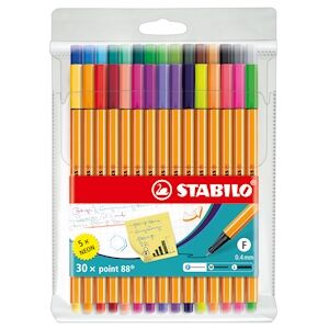 STABILO Pochette de 30 stylos-feutres pointe fine point 88 dont 5 fluo - Publicité