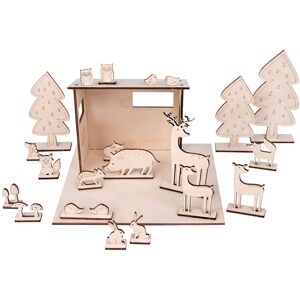 Kit cr&eacute;atif : maquette en bois animaux de la for&ecirc;t marron