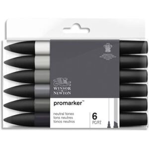 Marqueurs double pointe Promaker Winsor&Newton - à base d'alcool - tons neutres assortis - lot de 6