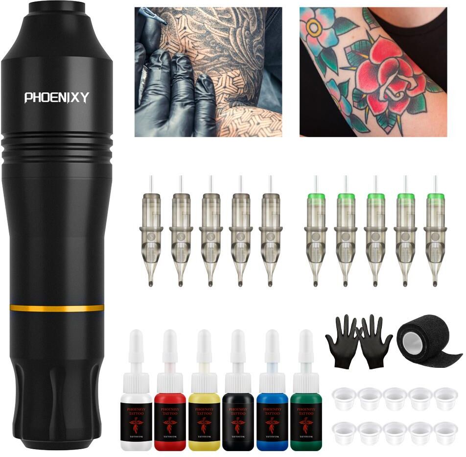 PHOENIXY Professional Tattoo Machine Rotary Pen Set Kit de cartouche avec alimentation: Rocket Mini Tattoo Gun