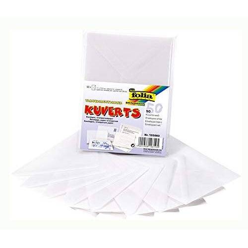 folia 195000 Enveloppen, enveloppen, van transparant papier, ca. 11 x 15,5 cm, geschikt voor DIN A6, 50 stuks