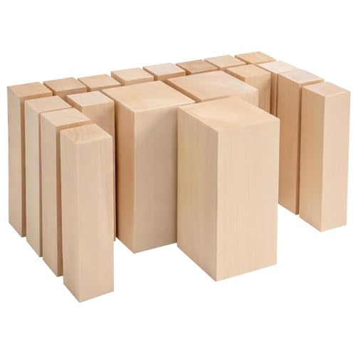 Axaooqeld Basswood Snijblokken Whittling Wood Carving Kit, 19-delige houten blokken om te knutselen, bashout om te snijden, duurzaam, eenvoudig te gebruiken