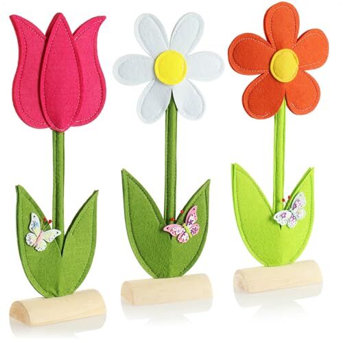 com-four ® 3x decoratieve staanders voor Pasen en lente schattige vilten bloemen Paasdecoratie om te plaatsen Paasdecoratie van hout en vilt (Bloem 3 stuks)