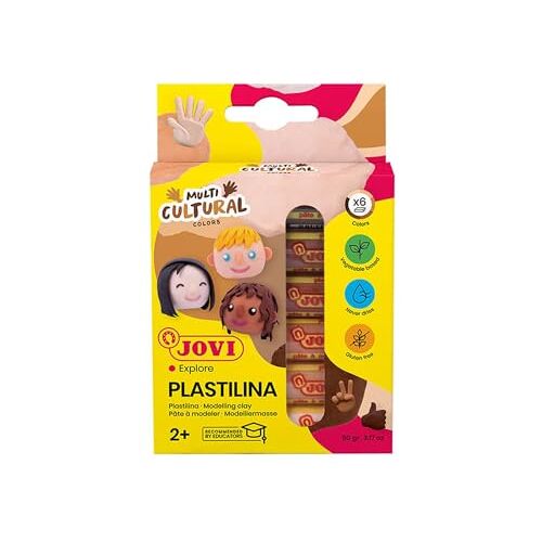 Jovi Plasticine koffer, 6 stokjes van 15 gram, multiculturele kleuren, glutenvrij (90/6M)