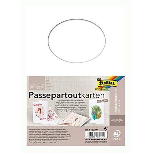 folia 8767/10 Passepartoutkaarten met ovale uitsparing, wit, DIN A6, 10 kaarten en enveloppen ideaal voor het creatief vormgeven van uitnodigingen, wenskaarten
