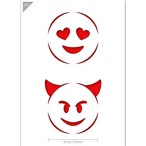 QBIX Emoji Sjabloon Love Emoji Devil Emoji Emoticons Sjabloon A5 formaat herbruikbaar doe-het-zelf sjabloon voor schilderen, bakken, knutselen, muur en meubels