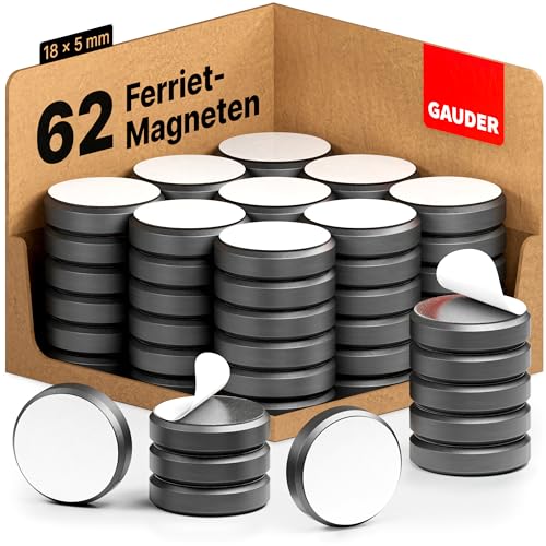 GAUDER Magneten voor magneetbord, 62 x zelfklevende magneten voor whiteboard, koelkast & meer, magneten zwart