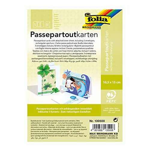 folia Passe-partouts met ovale stans, 3 kaarten (220 g/m²) en enveloppen – ideaal voor uitnodigingen, wens- of wenskaarten Rechthoekige uitsnijding 10,5 x 15 cm wit