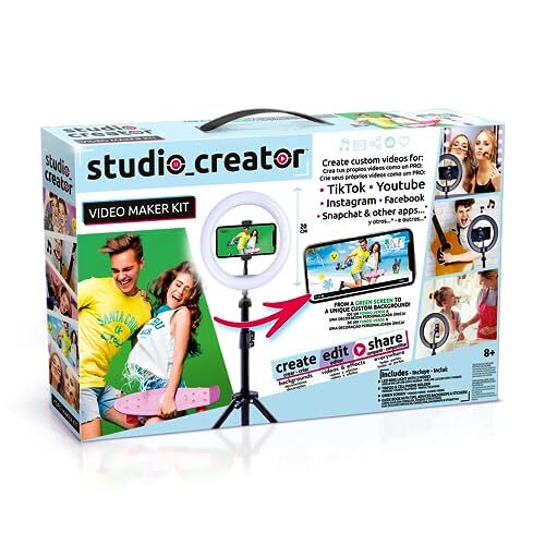 Canal Toys Kit voor het maken van Video Studio Creator – Deviens Influencer – accessoires met groene achtergrond, statief en lichtring – vanaf 8 jaar – INF 001
