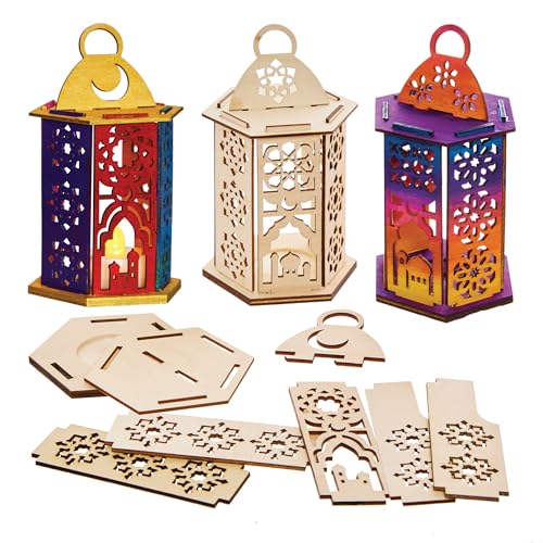 Baker Ross FX935 Ramadan Houten Lantaarn Bouwpakketten Set van 3, Kunst- en knutselpakketten voor kinderen