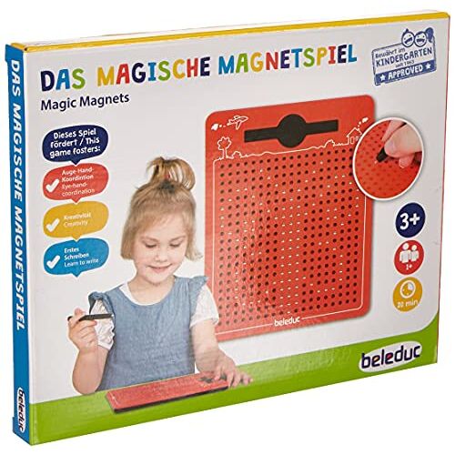 Beleduc 21091 Het magische magneetspel, magnetisch tekenbord, om mee te nemen, rood, klein 175 x 215 x 12 mm, spellen, vanaf 3 jaar