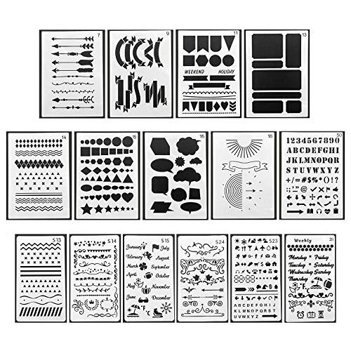 DUOUPA Tekensjablonen, bullet journal, sjabloonset van kunststof, 15 stuks, sjablonen, patroon-sjablonen, voor scrapbooking, doe-het-zelf