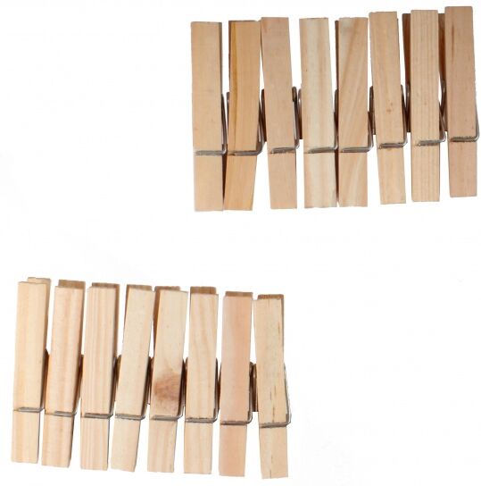 Heless houten wasknijperset voor poppenkleren 16 stuks 6 cm - Blank