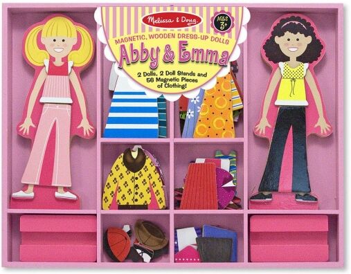 Melissa & Doug Houten aankleedpoppen Abby & Emma 56 delig - Roze