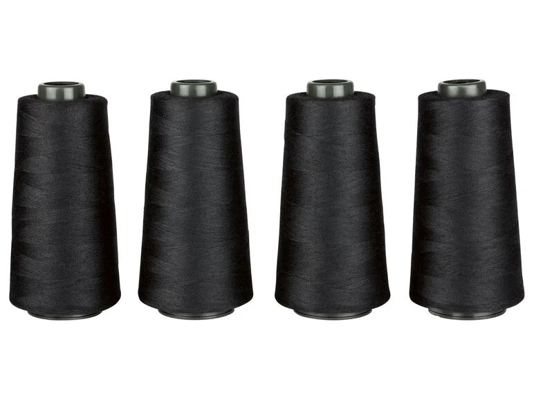 CRELANDO® Overlockové nite na šitie, 4 kusy (čierna)