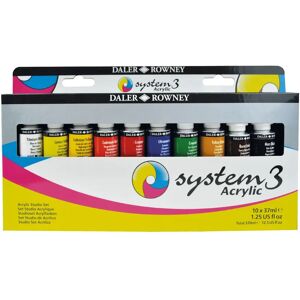 Daler-Rowney System3 Original Acrylic Studio Set - 10 x 37ml Tubes WITH FREE BRUSH