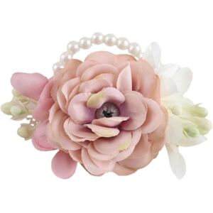 CNBYDK Pink rose flower corsage wrist with pearl chain green leaf bridesmaid wrist flower bracelet